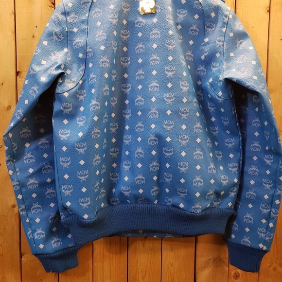 MCM x Tisa Rare Blue Monogram Biker Jacket sz SM - Picture 3 of 10